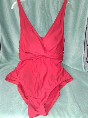 Red One-Piece Swimsuit with Twist Front